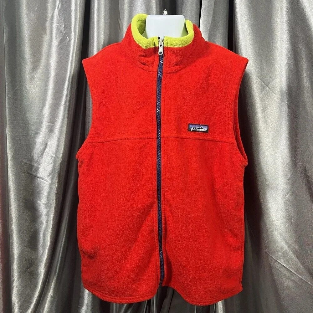 Vintage Patagonia Synchilla Fleece‎ Vest Kids Sz 10 Red Ski Winter Rare Logo 90s